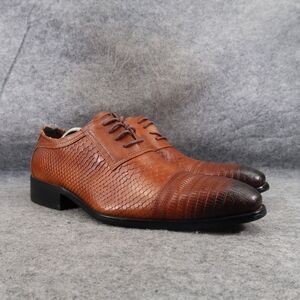 Daniel Villa Shoes Men 42 Oxford Classic Embossed Leather Burnished Formal Brown